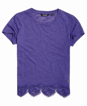 Superdry Morocco Lace Hem Női Pólók Kék | HTLPW3762